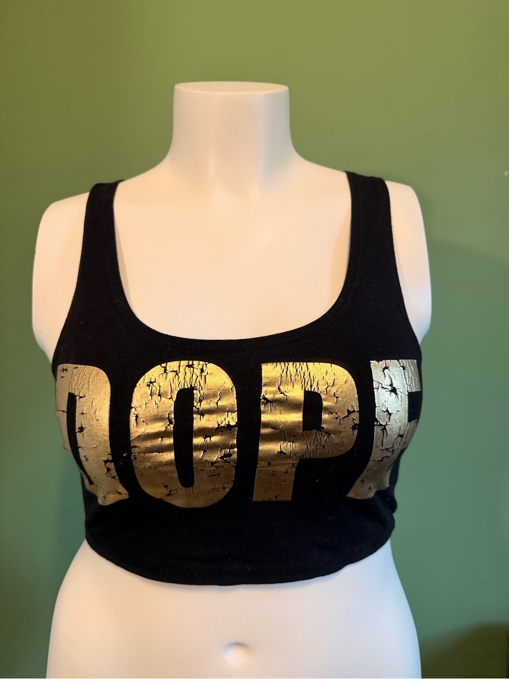 Black Crop Tank Top with Gold DOPE Foil Graphic